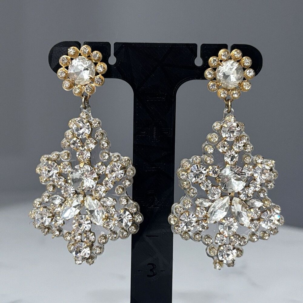 J Crew Crystal Statement Earrings Dangle Gold Tone Rhinestone